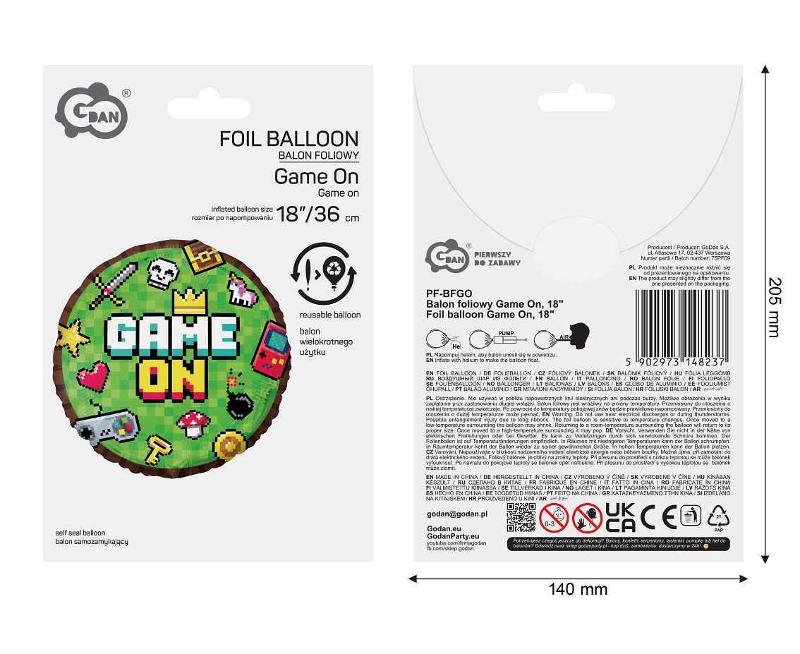 Foil balloon Game On, 45 cm